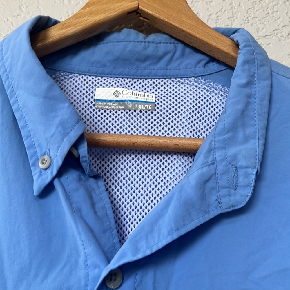 Columbia Long Sleeve Shirt Button Down Collared Omnishade Blue size Extra Large - Picture 6 of 13